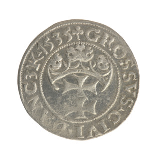 Gdansk grosz, Sigismund I the Old (King of Poland; 1506–1548). Obverse: Crowned male bust in