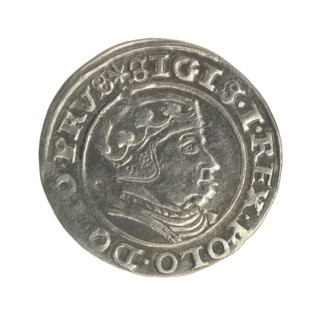 Gdansk grosz, Sigismund I the Old (King of Poland; 1506–1548). Obverse: Crowned male bust in