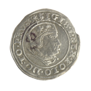 Gdansk grosz, Sigismund I the Old (King of Poland; 1506–1548). Obverse: Crowned male bust in