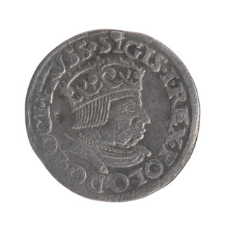 Gdansk trojak, Sigismund I the Old (King of Poland; 1506–1548). Obverse: Crowned male bust in