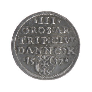 Gdansk trojak, Sigismund I the Old (King of Poland; 1506–1548). Obverse: Crowned male bust in