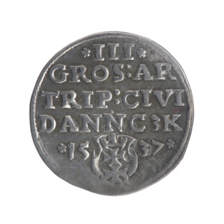 Gdansk trojak, Sigismund I the Old (King of Poland; 1506–1548). Obverse: Crowned male bust in