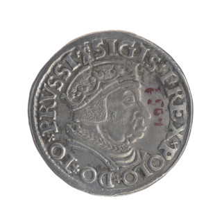 Gdansk trojak, Sigismund I the Old (King of Poland; 1506–1548). Obverse: Crowned male bust in