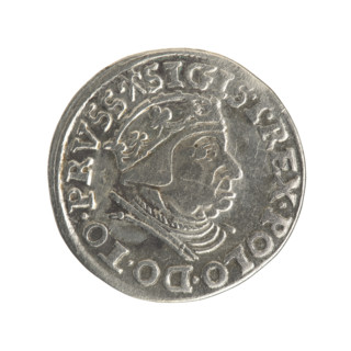 Gdansk trojak, Sigismund I the Old (King of Poland; 1506–1548). Obverse: crowned male bust in