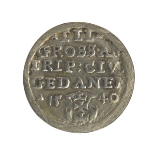 Gdansk trojak, Sigismund I the Old (King of Poland; 1506–1548). Polish coin, Jagiellon dynasty.