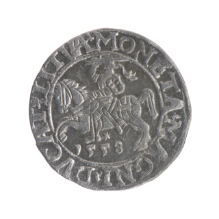 Lithuanian half-grosz of Sigismund II Augustus (King of Poland; 1544–1572). Obverse: Polish Eagle;