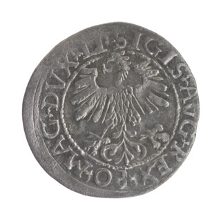 Lithuanian half-grosz, Sigismund II Augustus (King of Poland; 1544–1572). Obv.: Polish Eagle; in