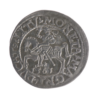 Lithuanian half-grosz, Sigismund II Augustus (King of Poland; 1544–1572). Obverse: Polish eagle; in