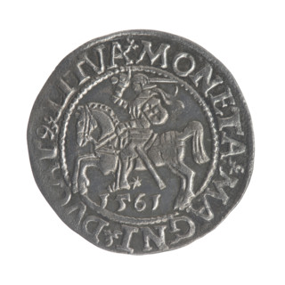 Lithuanian half-grosz, Sigismund II Augustus (King of Poland; 1544–1572). Obverse: Polish Eagle; in