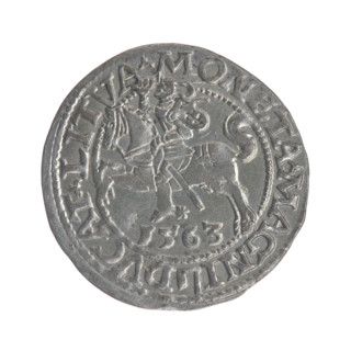 Lithuanian half-grosz, Sigismund II Augustus (King of Poland; 1544–1572). Obverse: Polish Eagle; in