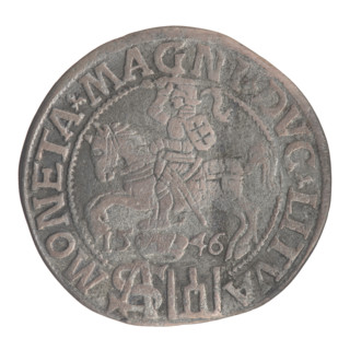 Lithuanian grosz on a Polish foot, Sigismund II Augustus (King of Poland; 1520–1572). Obverse: