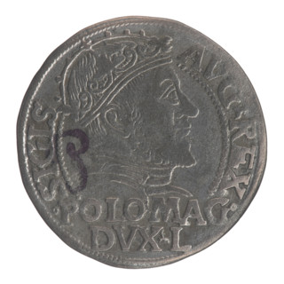 Lithuanian grosz on a Polish foot, Sigismund II Augustus (King of Poland; 1544–1572). Obverse: