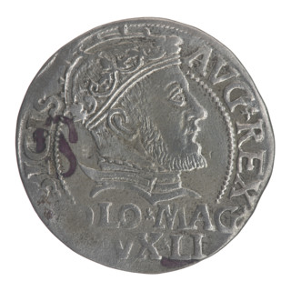 Lithuanian grosz on a Polish foot, Sigismund II Augustus (King of Poland; 1544–1572). Obverse: