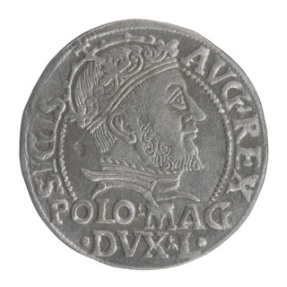 Lithuanian grosz on a Polish foot, Sigismund II Augustus (King of Poland; 1544–1572). Obverse: