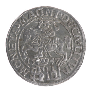 Lithuanian grosz on a Polish foot, Sigismund II Augustus (King of Poland; 1544–1572). Obverse: