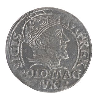 Lithuanian grosz on a Polish foot, Sigismund II Augustus (King of Poland; 1544–1572). Obverse: