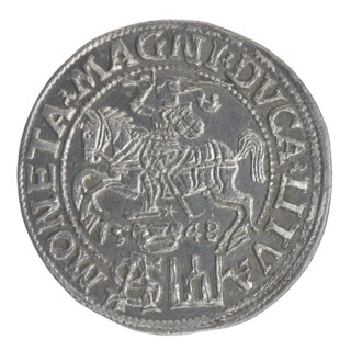 Lithuanian grosz on a Polish foot, Sigismund II Augustus (King of Poland; 1544–1572). Obv.: Crowned