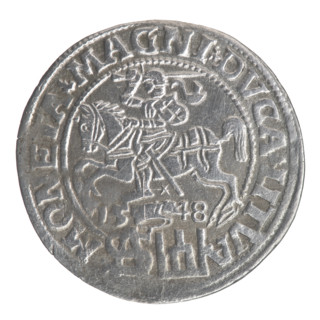 Lithuanian grosz on a Polish foot, Sigismund II Augustus (King of Poland; 1544–1572). Polish coin,