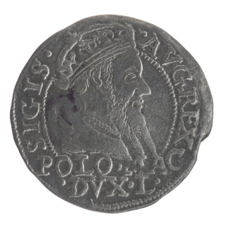 Lithuanian grosz on a Polish foot, Sigismund II Augustus (King of Poland; 1544–1572). Obverse: