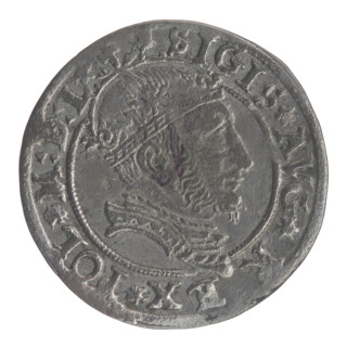 Lithuanian grosz on a Lithuanian foot, Sigismund II Augustus (king of Poland; 1520–1572). Obverse: