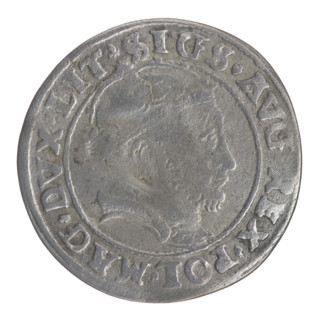 Lithuanian grosz on a Lithuanian foot, Sigismund II Augustus (king of Poland; 1520–1572). Obverse: