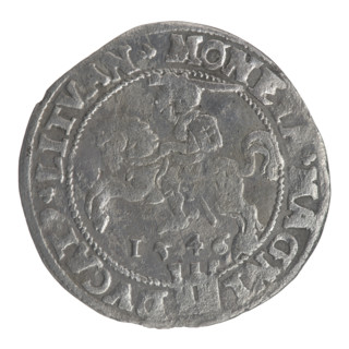 Lithuanian grosz on a Lithuanian foot, Sigismund II Augustus (king of Poland; 1544–1572). Coats of