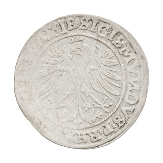 Lithuanian grosz, Sigismund I the Old (King of Poland; 1506–1548). Obverse: Polish crowned eagle;