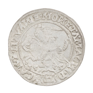 Lithuanian grosz, Sigismund I the Old (king of Poland; 1506–1548). Obverse: Polish crowned eagle;