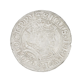 Prussian grosz, Sigismund I the Old (King of Poland; 1506–1548). Obverse: crowned male bust in