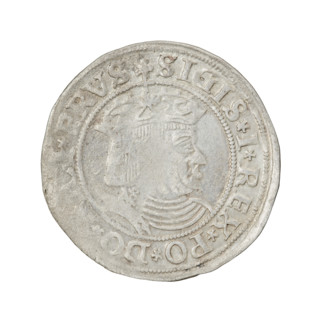 Prussian grosz, Sigismund I the Old (King of Poland; 1506–1548). Obverse: Crowned male bust in