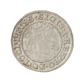 Prussian grosz, Sigismund I the Old (King of Poland; reign 1506–1548). Obverse: Crowned male bust