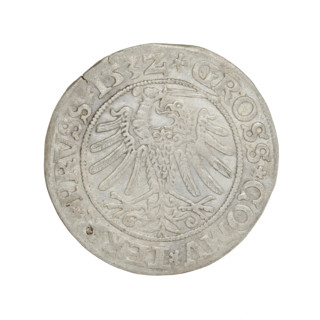 Prussian grosz, Sigismund I the Old (King of Poland; 1506–1548). Obverse: crowned male bust in
