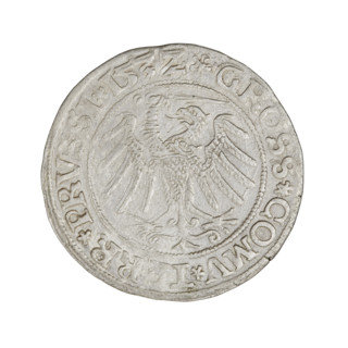 Prussian grosz of Sigismund I the Old (King of Poland, 1506–1548). Obverse: crowned male bust in