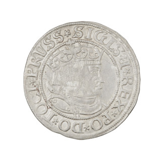 Prussian grosz, Sigismund I the Old (King of Poland; 1506–1548). Obverse: Crowned male bust in