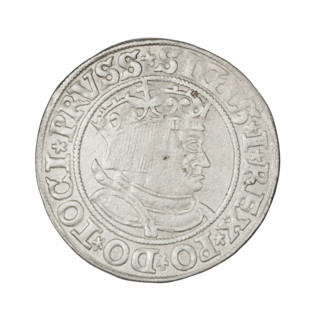 Prussian grosz of Sigismund I the Old (King of Poland, 1506–1548). Obverse: Crowned male royal bust