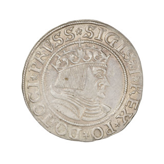 Prussian grosz, Sigismund I the Old (King of Poland; 1506–1548). Obverse: Crowned male bust in