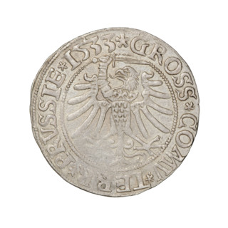 Prussian grosz of Sigismund I the Old (King of Poland, 1506–1548), 1533. Obverse: Crowned male bust