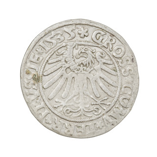 Prussian grosz, Sigismund I the Old (King of Poland; 1506–1548); silver coin (grosz), 1535.