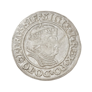 Prussian grosz, Sigismund I the Old (King of Poland; 1506–1548). Obverse: Crowned male bust in