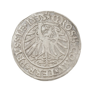 Prussian grosz (1535) depicting Sigismund I the Old (King of Poland, 1506–1548). Obverse: Crowned