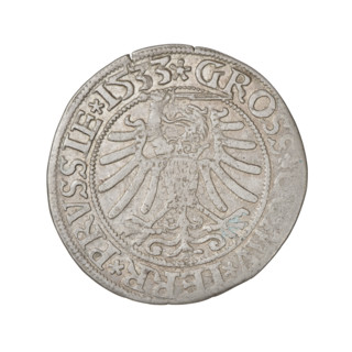 Prussian grosz, Sigismund I the Old (King of Poland; 1506–1548); obverse: crowned male bust in