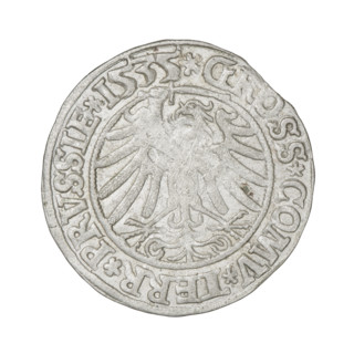 Prussian grosz, Sigismund I the Old (King of Poland; 1506–1548). Obverse: Crowned male bust in