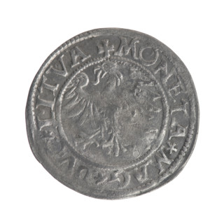Lithuanian half-grosz, Sigismund II Augustus (King of Poland; 1544–1572). Obverse: Lithuanian