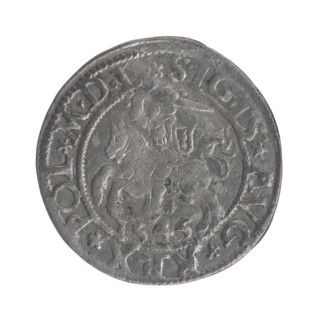 Lithuanian half-grosz, Sigismund II Augustus (King of Poland; 1544–1572). Obverse: Lithuanian