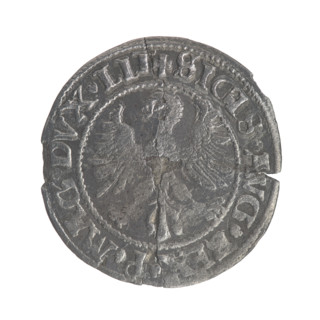 Lithuanian half-grosz, Sigismund II Augustus (King of Poland; 1544–1572). Obverse: Polish Eagle; in