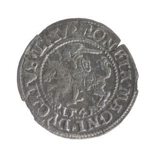 Lithuanian half-grosz, Sigismund II Augustus (King of Poland; 1544–1572). Obverse: Polish Eagle; in