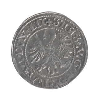 Lithuanian half-grosz, Sigismund II Augustus (King of Poland; 1544–1572). Obverse: Polish Eagle; in