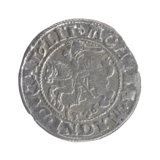 Lithuanian half-grosz, Sigismund II Augustus (King of Poland; 1544–1572). Obverse: Polish Eagle; in
