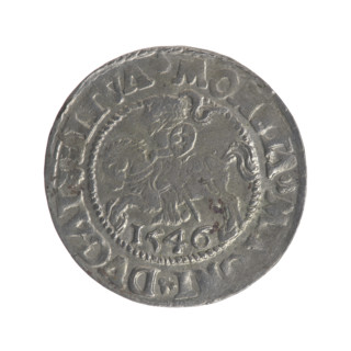 Lithuanian half-grosz, Sigismund II Augustus (King of Poland; 1544–1572). Obverse: Polish eagle; in