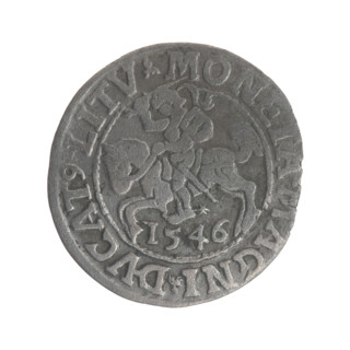 Lithuanian half-grosz, Sigismund II Augustus (King of Poland; 1544–1572). Obverse: Polish Eagle; in